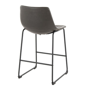English Elm 26 Inch Industrial Counter Stool with Black Powder-Coated Frame and Grey Faux Leather Seat B202P290813