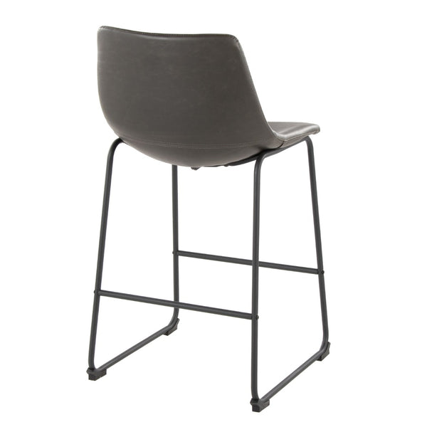 English Elm 26 Inch Industrial Counter Stool with Black Powder-Coated Frame and Grey Faux Leather Seat B202P290813