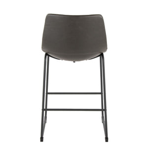 English Elm 26 Inch Industrial Counter Stool with Black Powder-Coated Frame and Grey Faux Leather Seat B202P290813