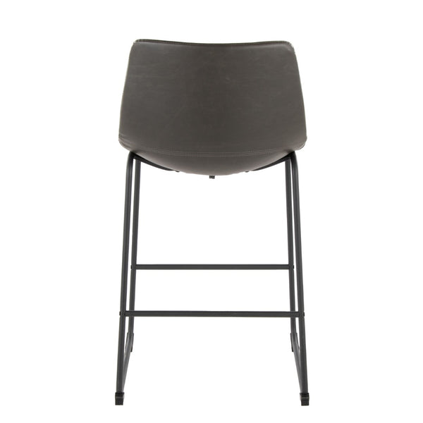 English Elm 26 Inch Industrial Counter Stool with Black Powder-Coated Frame and Grey Faux Leather Seat B202P290813