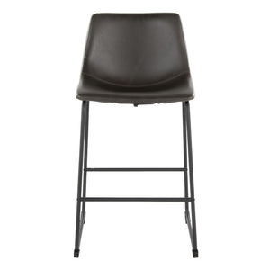 English Elm 26 Inch Industrial Counter Stool with Black Powder-Coated Frame and Grey Faux Leather Seat B202P290813