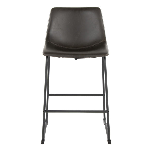 English Elm 26 Inch Industrial Counter Stool with Black Powder-Coated Frame and Grey Faux Leather Seat B202P290813