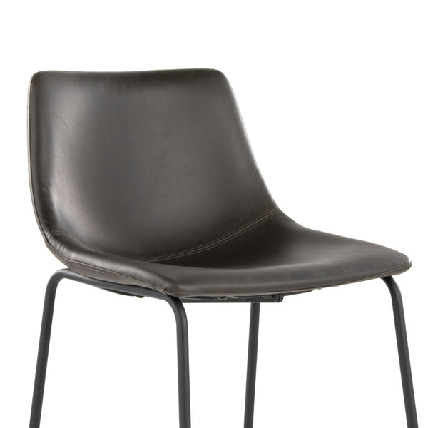 English Elm 26 Inch Industrial Counter Stool with Black Powder-Coated Frame and Grey Faux Leather Seat B202P290813