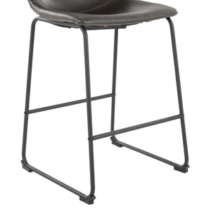 English Elm 26 Inch Industrial Counter Stool with Black Powder-Coated Frame and Grey Faux Leather Seat B202P290813