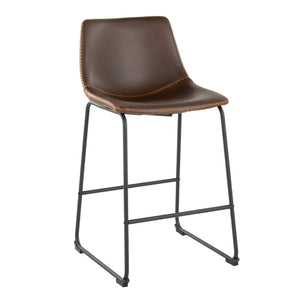 English Elm 26 Inch Industrial Counter Stool Espresso PU Leather Seat with Bold Orange Accent Stitching B202P290814
