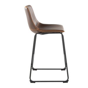 English Elm 26 Inch Industrial Counter Stool Espresso PU Leather Seat with Bold Orange Accent Stitching B202P290814
