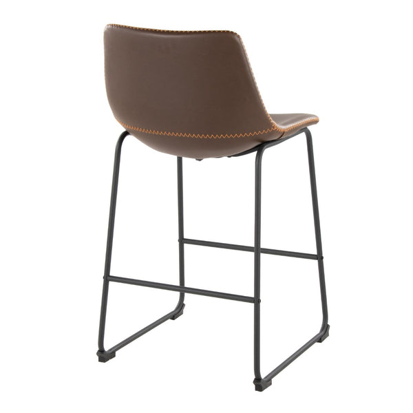 English Elm 26 Inch Industrial Counter Stool Espresso PU Leather Seat with Bold Orange Accent Stitching B202P290814