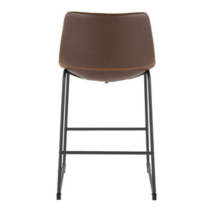 English Elm 26 Inch Industrial Counter Stool Espresso PU Leather Seat with Bold Orange Accent Stitching B202P290814
