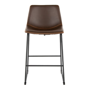 English Elm 26 Inch Industrial Counter Stool Espresso PU Leather Seat with Bold Orange Accent Stitching B202P290814