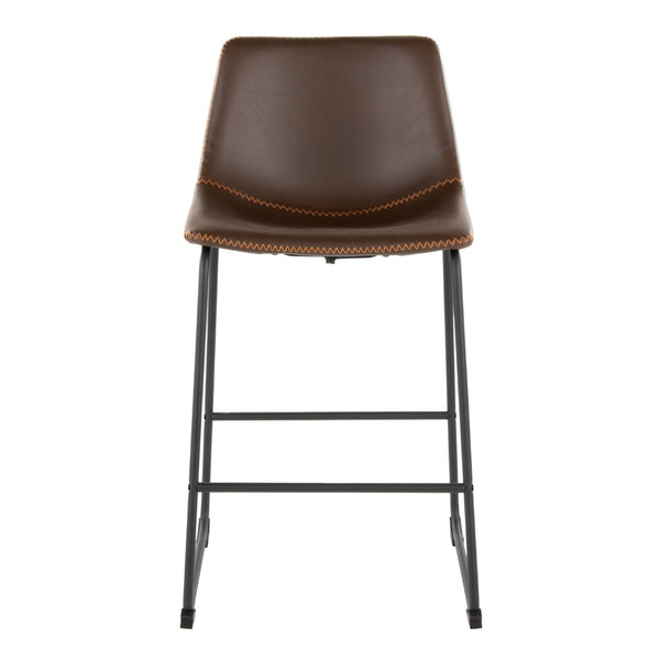 English Elm 26 Inch Industrial Counter Stool Espresso PU Leather Seat with Bold Orange Accent Stitching B202P290814