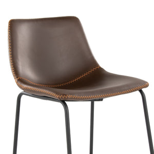 English Elm 26 Inch Industrial Counter Stool Espresso PU Leather Seat with Bold Orange Accent Stitching B202P290814