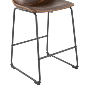 English Elm 26 Inch Industrial Counter Stool Espresso PU Leather Seat with Bold Orange Accent Stitching B202P290814