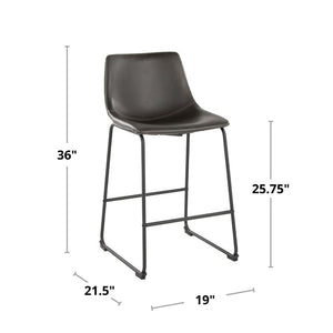 English Elm 26 Inch Industrial Counter Stool Espresso PU Leather Seat with Bold Orange Accent Stitching B202P290814