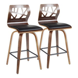 English Elm Folia Mid-Century Counter Stools Walnut Lattice Back Faux Leather Seat Set of 2 B202P290816