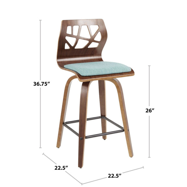 English Elm Folia Mid-Century Counter Stools Walnut Lattice Back Faux Leather Seat Set of 2 B202P290816