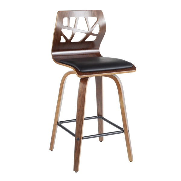 English Elm Folia Mid-Century Counter Stools Walnut Lattice Back Faux Leather Seat Set of 2 B202P290816