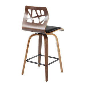English Elm Folia Mid-Century Counter Stools Walnut Lattice Back Faux Leather Seat Set of 2 B202P290816