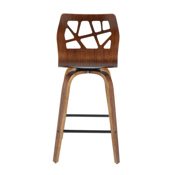 English Elm Folia Mid-Century Counter Stools Walnut Lattice Back Faux Leather Seat Set of 2 B202P290816