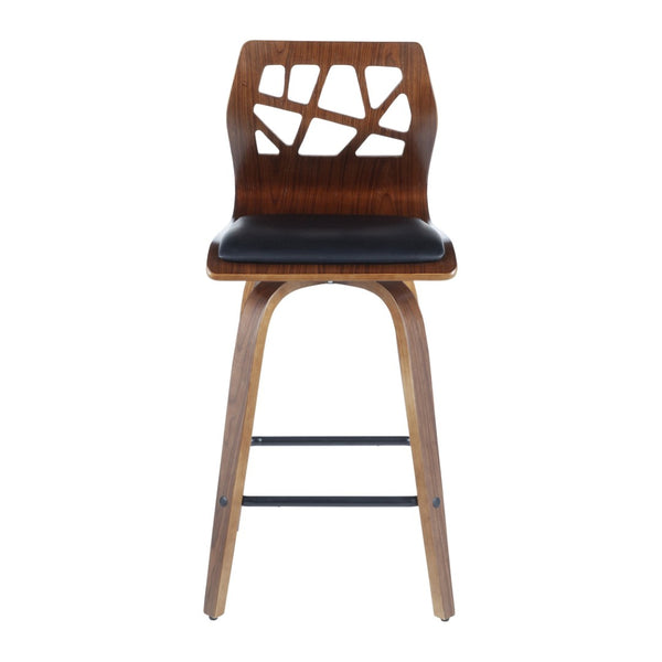 English Elm Folia Mid-Century Counter Stools Walnut Lattice Back Faux Leather Seat Set of 2 B202P290816