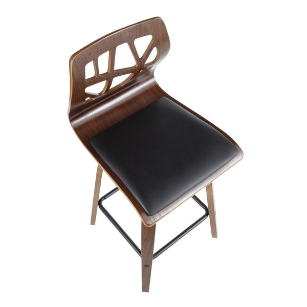English Elm Folia Mid-Century Counter Stools Walnut Lattice Back Faux Leather Seat Set of 2 B202P290816