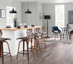 English Elm Folia Mid-Century Counter Stools Walnut Lattice Back Faux Leather Seat Set of 2 B202P290816