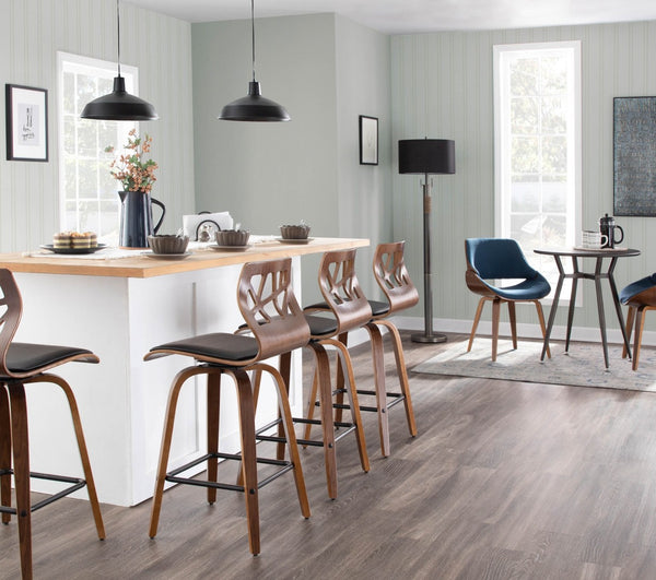 English Elm Folia Mid-Century Counter Stools Walnut Lattice Back Faux Leather Seat Set of 2 B202P290816