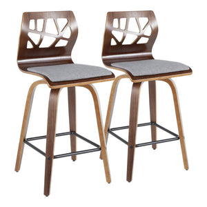 English Elm Folia Mid-century Counter Stools Set of 2 Walnut Frame with Grey Upholstered Seat B202P290817