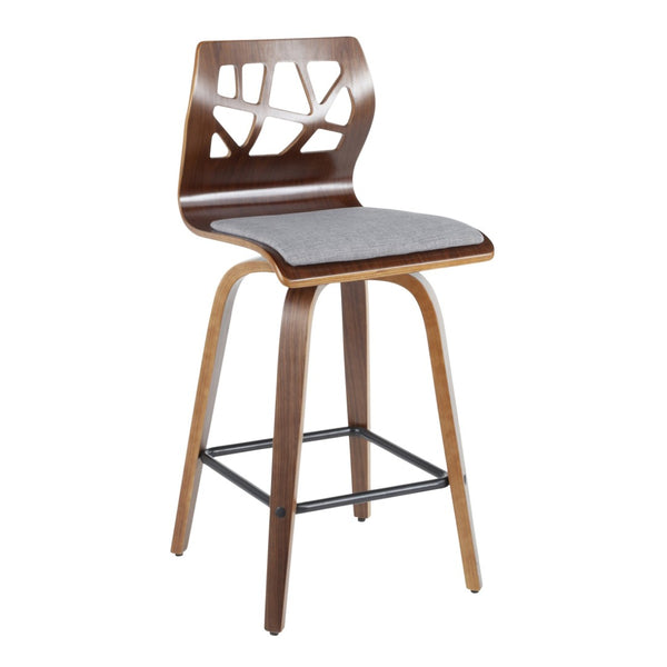 English Elm Folia Mid-century Counter Stools Set of 2 Walnut Frame with Grey Upholstered Seat B202P290817