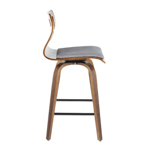 English Elm Folia Mid-century Counter Stools Set of 2 Walnut Frame with Grey Upholstered Seat B202P290817