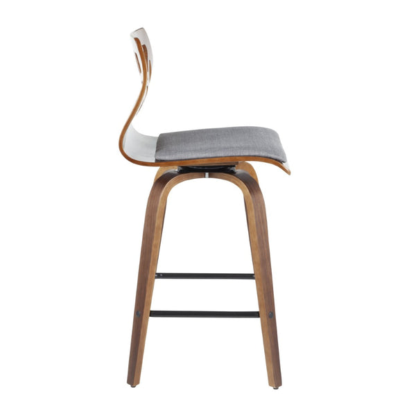 English Elm Folia Mid-century Counter Stools Set of 2 Walnut Frame with Grey Upholstered Seat B202P290817