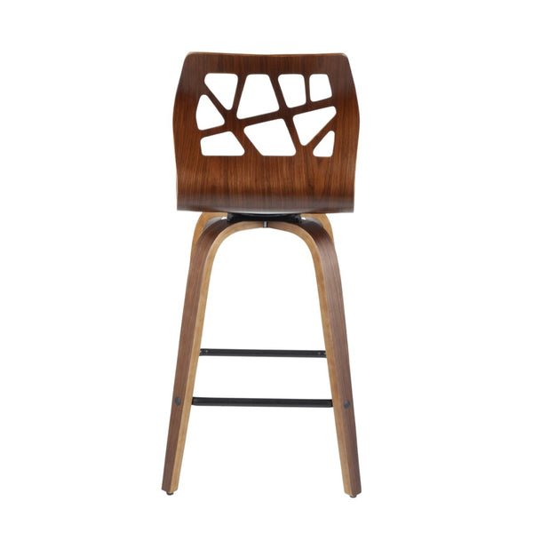 English Elm Folia Mid-century Counter Stools Set of 2 Walnut Frame with Grey Upholstered Seat B202P290817