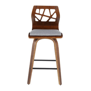 English Elm Folia Mid-century Counter Stools Set of 2 Walnut Frame with Grey Upholstered Seat B202P290817