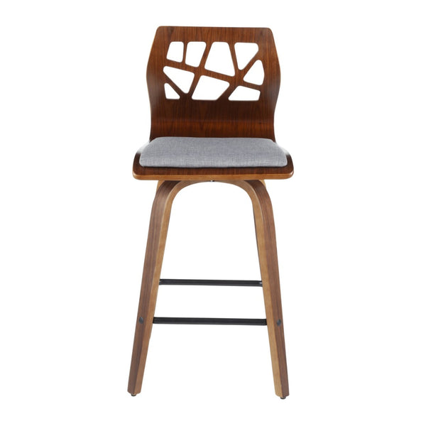 English Elm Folia Mid-century Counter Stools Set of 2 Walnut Frame with Grey Upholstered Seat B202P290817