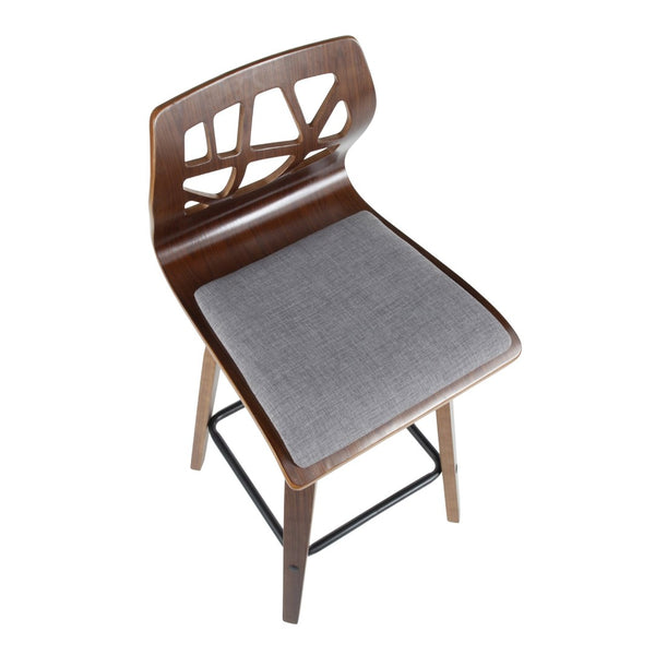 English Elm Folia Mid-century Counter Stools Set of 2 Walnut Frame with Grey Upholstered Seat B202P290817