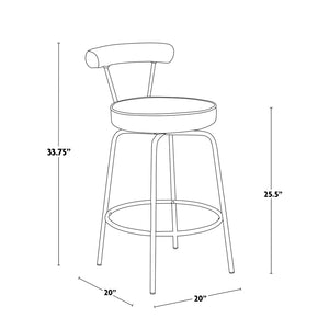 English Elm 26" Counter Stools Art Deco Gold Metal Swivel Seat Faux Leather Kitchen Set of 2 Black B202P290850
