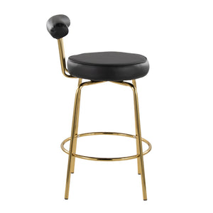 English Elm 26" Counter Stools Art Deco Gold Metal Swivel Seat Faux Leather Kitchen Set of 2 Black B202P290850