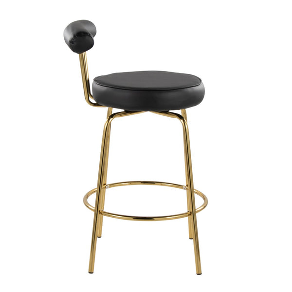 English Elm 26" Counter Stools Art Deco Gold Metal Swivel Seat Faux Leather Kitchen Set of 2 Black B202P290850