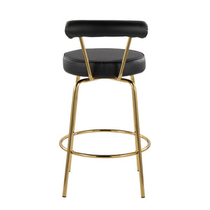 English Elm 26" Counter Stools Art Deco Gold Metal Swivel Seat Faux Leather Kitchen Set of 2 Black B202P290850