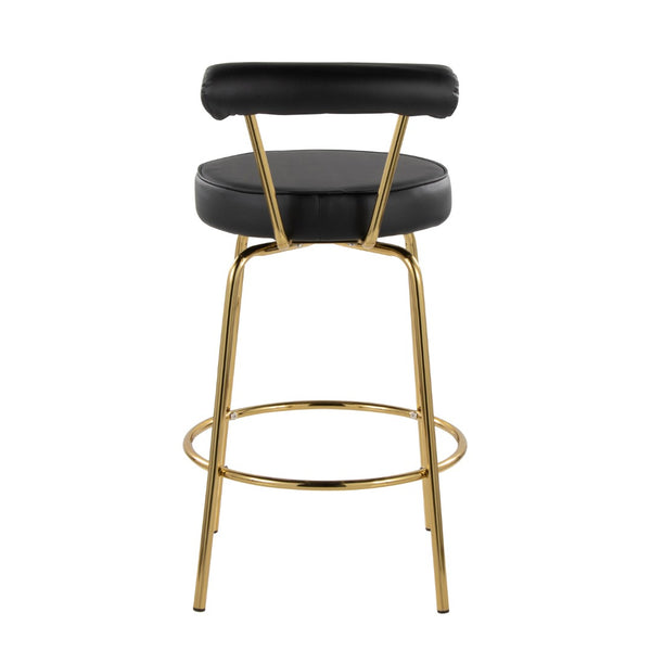 English Elm 26" Counter Stools Art Deco Gold Metal Swivel Seat Faux Leather Kitchen Set of 2 Black B202P290850
