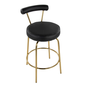 English Elm 26" Counter Stools Art Deco Gold Metal Swivel Seat Faux Leather Kitchen Set of 2 Black B202P290850