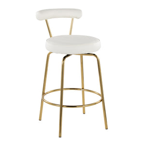 English Elm 26" Counter Stools Art Deco Gold Metal Swivel Seat Faux Leather Kitchen Set of 2 White B202P290851