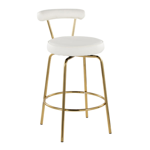 English Elm 26" Counter Stools Art Deco Gold Metal Swivel Seat Faux Leather Kitchen Set of 2 White B202P290851