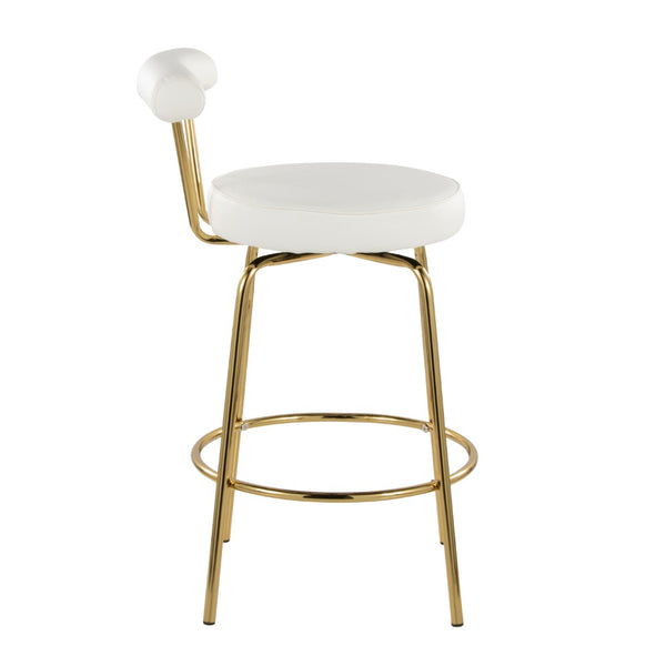 English Elm 26" Counter Stools Art Deco Gold Metal Swivel Seat Faux Leather Kitchen Set of 2 White B202P290851