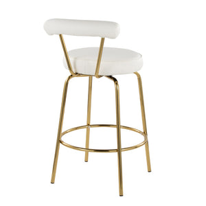 English Elm 26" Counter Stools Art Deco Gold Metal Swivel Seat Faux Leather Kitchen Set of 2 White B202P290851