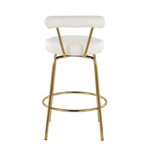 English Elm 26" Counter Stools Art Deco Gold Metal Swivel Seat Faux Leather Kitchen Set of 2 White B202P290851