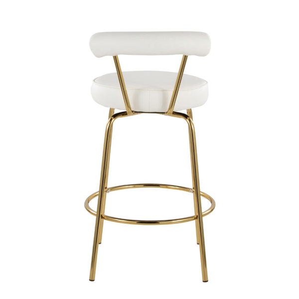 English Elm 26" Counter Stools Art Deco Gold Metal Swivel Seat Faux Leather Kitchen Set of 2 White B202P290851
