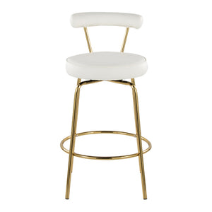 English Elm 26" Counter Stools Art Deco Gold Metal Swivel Seat Faux Leather Kitchen Set of 2 White B202P290851