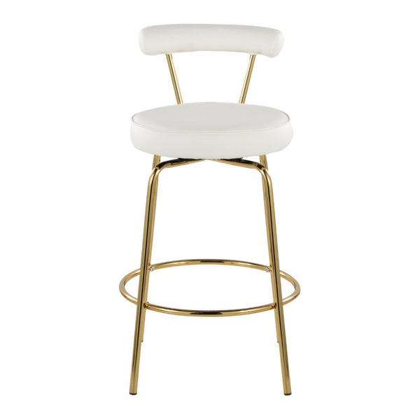 English Elm 26" Counter Stools Art Deco Gold Metal Swivel Seat Faux Leather Kitchen Set of 2 White B202P290851