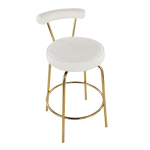 English Elm 26" Counter Stools Art Deco Gold Metal Swivel Seat Faux Leather Kitchen Set of 2 White B202P290851