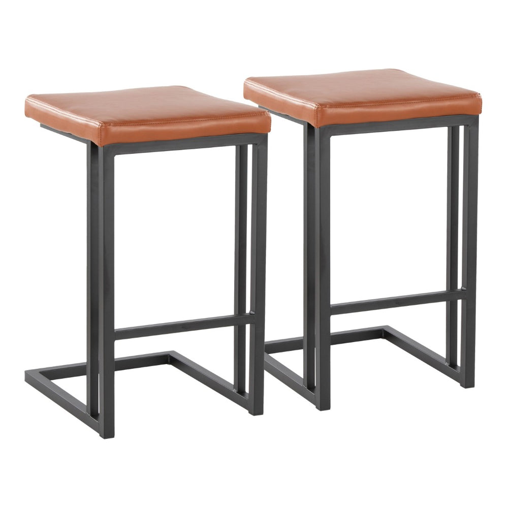 English Elm Roman Faux Leather Counter Stools Set of 2 with Black Metal Frame for Kitchen Islands B202P290853